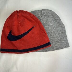 Nike Red/ Navy Versatile Knit Beanie. Includes a solid grey Beanie.